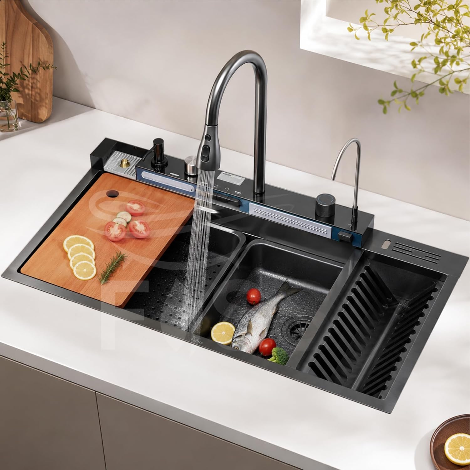 (40 x 18 x 09) Inch 304 Piano 5 Keys Smart Kitchen Sink Black