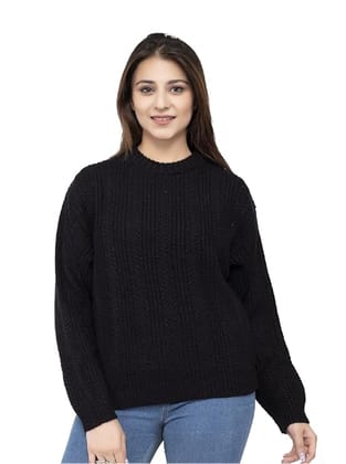 Women's Black Knitted Crewneck Sweater