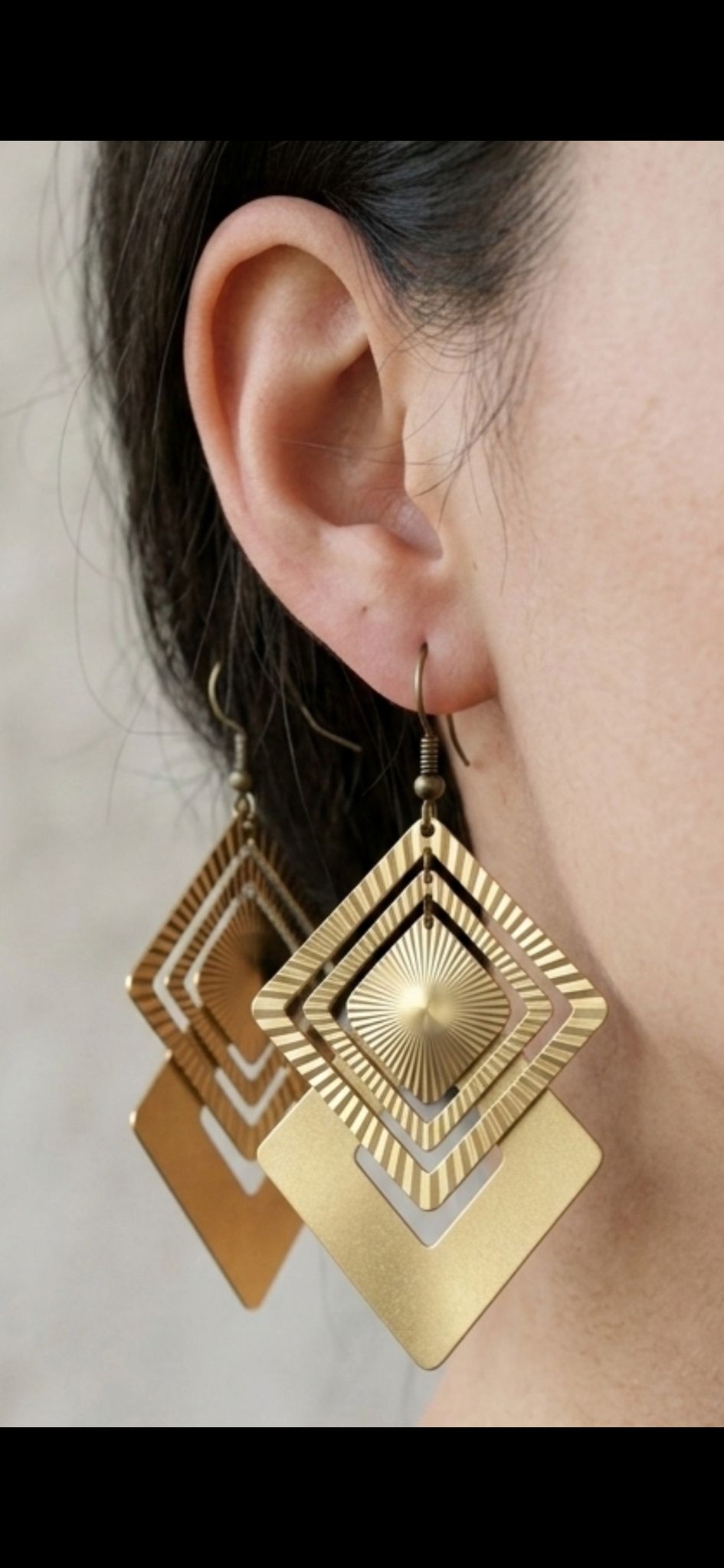 Modern Matte Gold-Plated Geometric Rhombus Dangle Earrings for Women