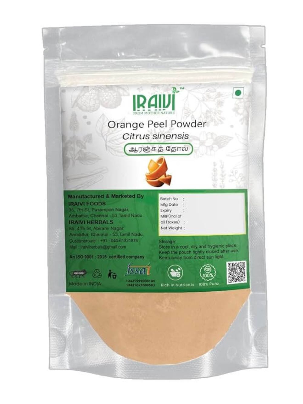 Iraivi Premium Orange Peel Powder-100 Gram | Pure & Natural by Iraivi Organics