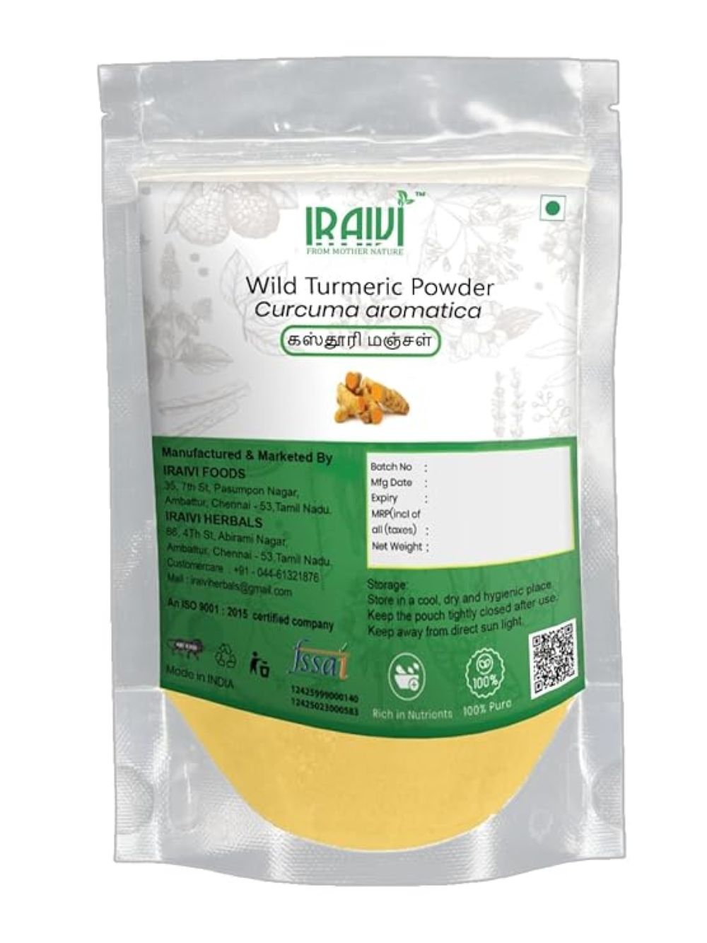 Iraivi Premium Wild Turmeric Powder-100 Gram | Pure & Natural by Iraivi Organics