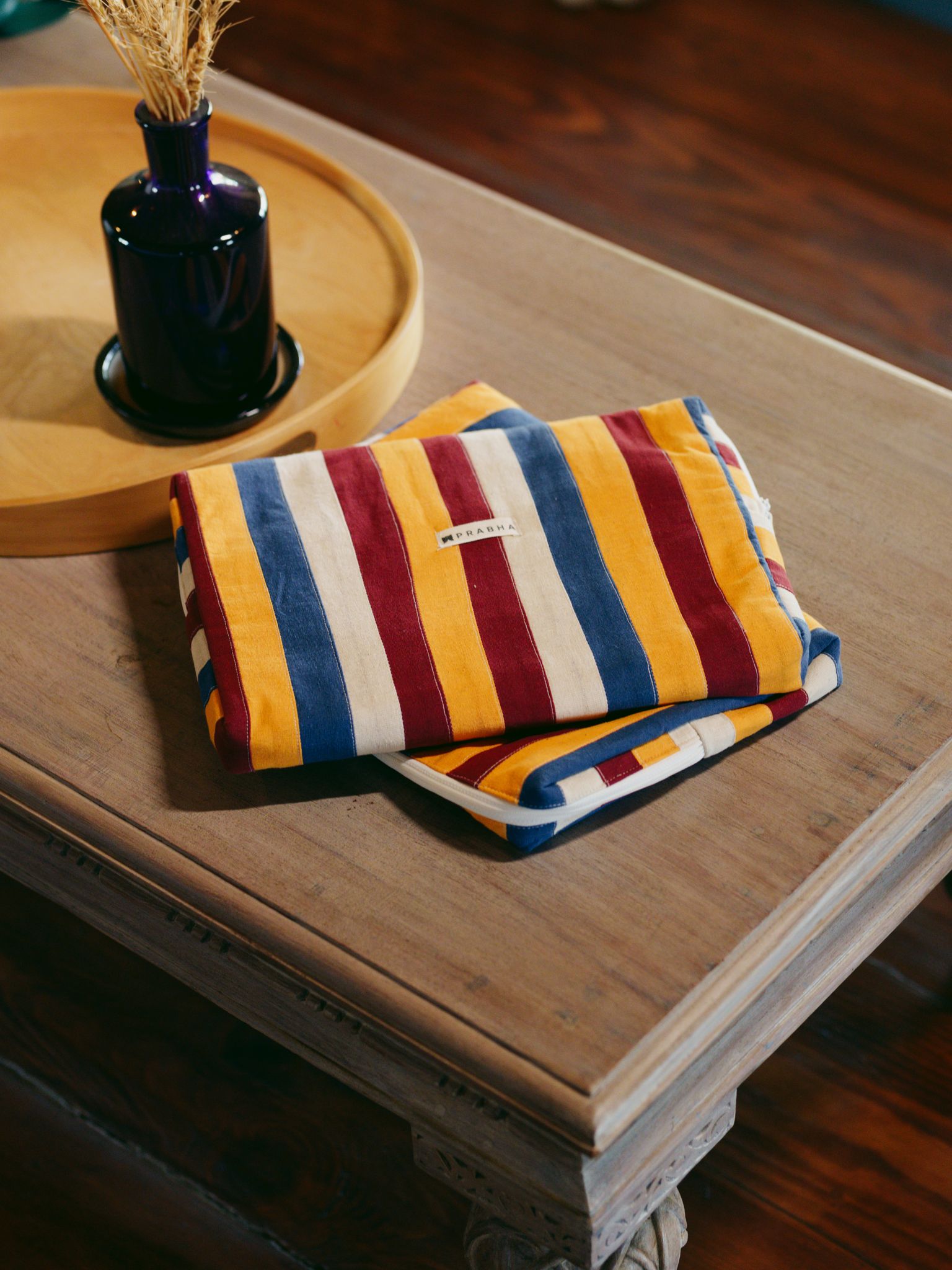 PRABHA Striped Cotton Laptop Sleeve - Multi-Color (13-inch)