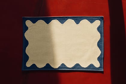 Appliqué Denim and Khaki Placemat with Wavy Border (Set Of 4)