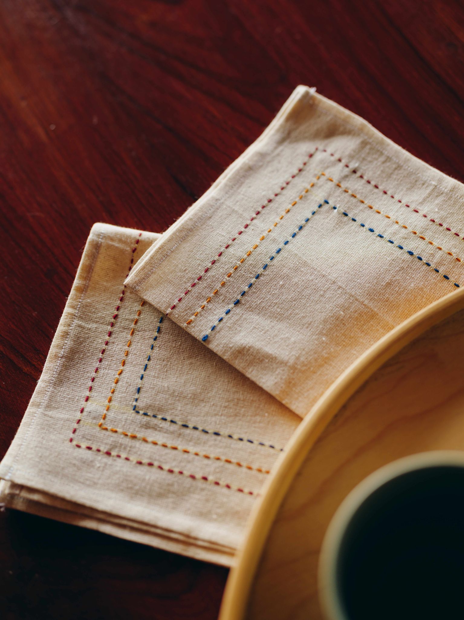 Hand-Stitched Beige Linen Napkins - Set of 2