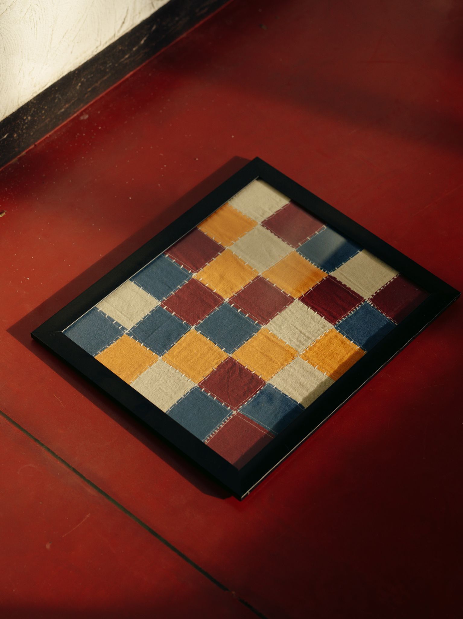 Handmade Checkered Patchwork Fabric Wall Art Frame