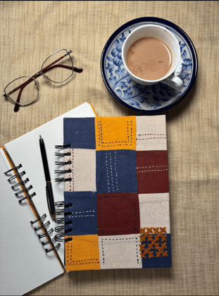 Hand-stitched Multi-Color Cotton Notebook - Medium