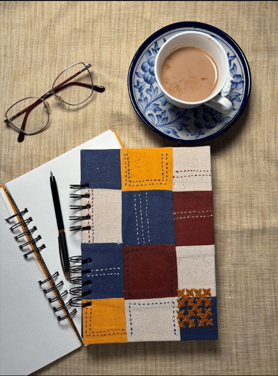 Hand-stitched Multi-Color Cotton Notebook - Medium