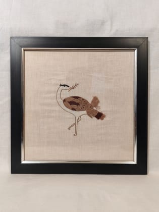 Hand-Embroidered GIB Bird Wall Art with Dual-Tone Black and Silver Frame