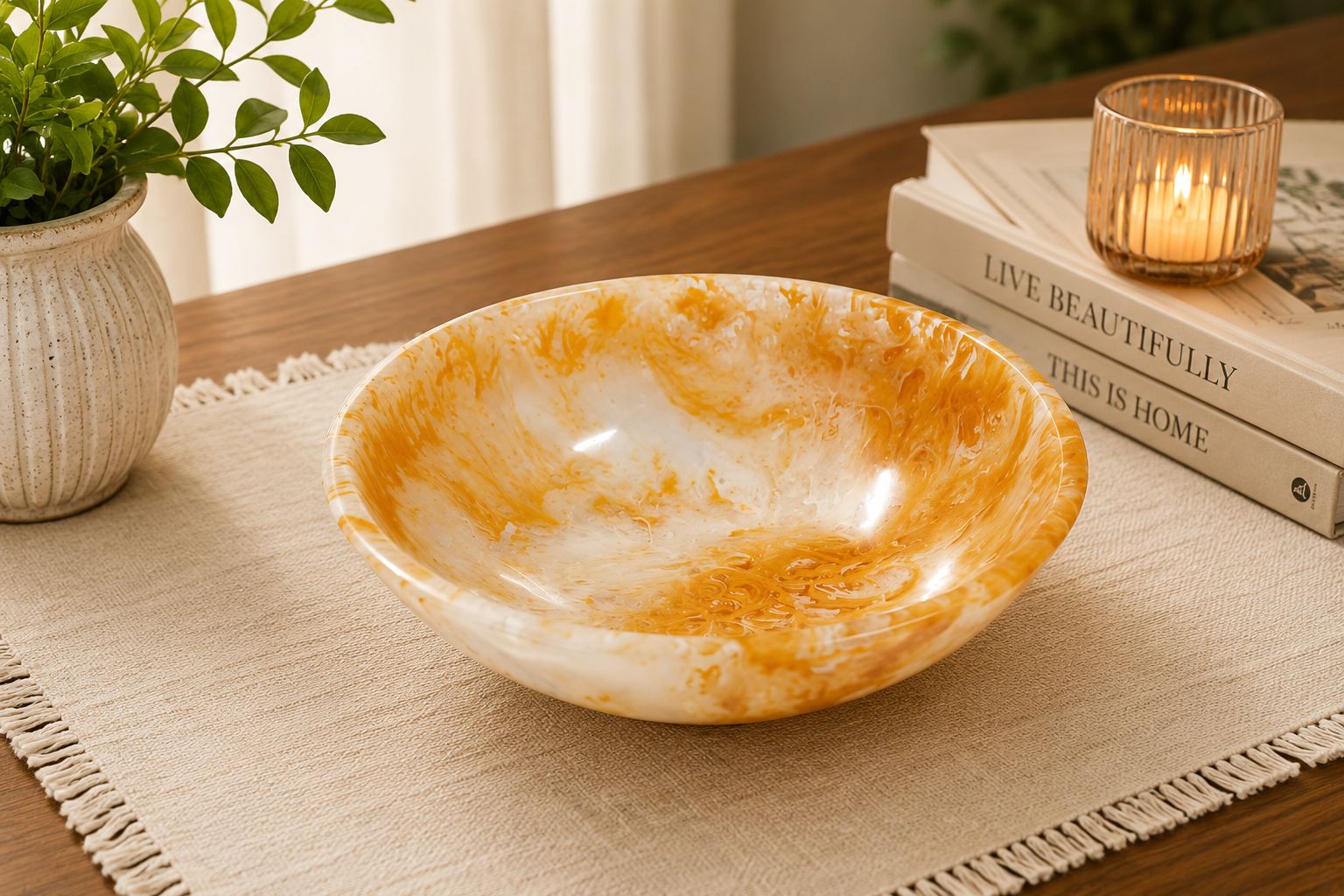Golden Pearl Resin Decorative Bowl