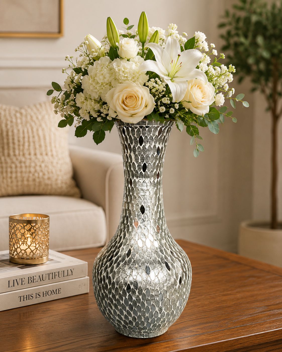 Luna Mosaic Silver Vase