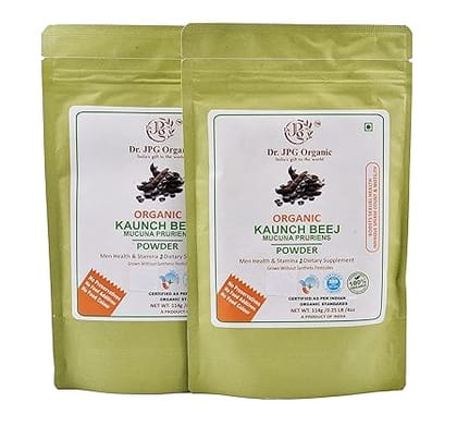 Dr. JPG Organic herbals Kaunch Powder 228g/ Cowitch seed Powder/Mucuna pruriens/Black Kaunch Powder/velvet beans seeds powder/Poonaikali Black Seed Powder/INDIA ORGANIC Certified.(114g pack of 2)