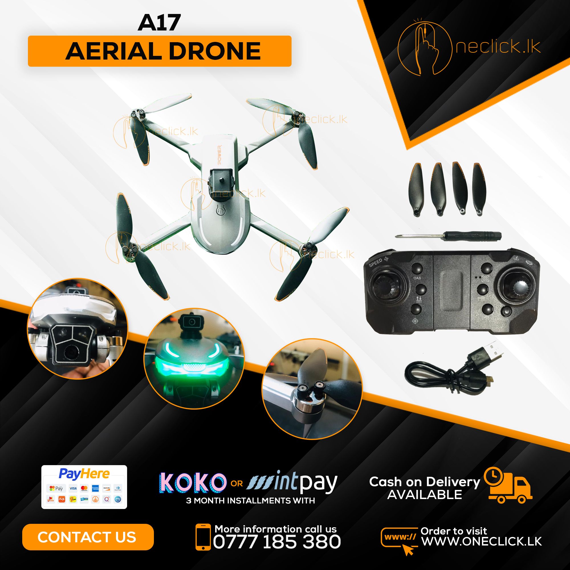 A17 Aerial Drone with HD Dual Camera, 360° Obstacle Avoidance, Optical Flow Positioning, Foldable RC Quadcopter, Altitude Hold, WiFi FPV, One-Key Takeoff & Landing for Kids & Adults