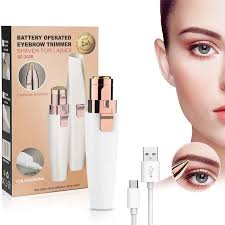 2-in-1 Eyebrow Trimmer & Facial Hair Remover for Women | Battery Operated (AA) | Painless Hair Removal | Portable Mini Shaver