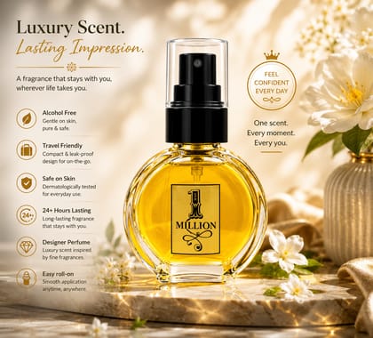 Elegantra 1 Million Premium Attar Perfume for Men & Women | Long Lasting Luxury Fragrance Oil | Travel-Friendly Pocket Perfume | Rich Floral & Woody Aroma 12ml Pack