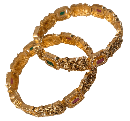 Antique Gold Lakshmi Bangles with Ruby and Emerald Stones