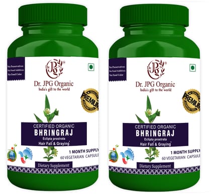 Dr. JPG Organic herbals Bhringraj Capsules For Hair Fall & Graying 60 Veg. Capsules/INDIA ORGANIC Certified.(pack of 2)