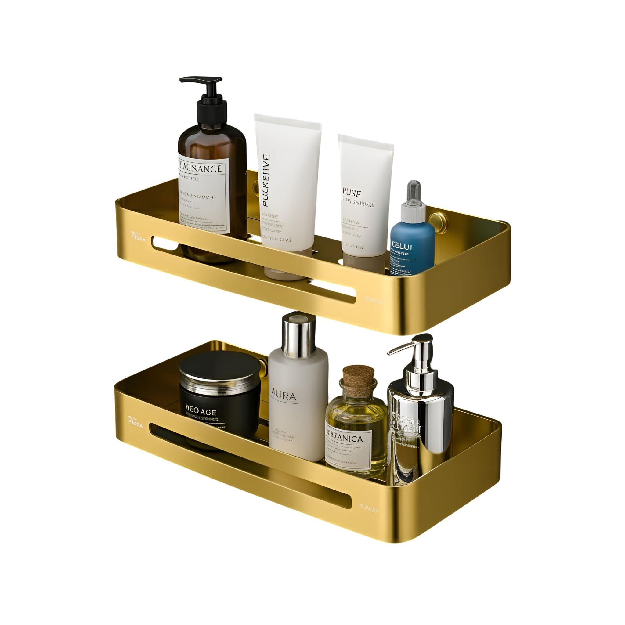 Square Stainless Steel Corner Shelf  (Gold) 2 set