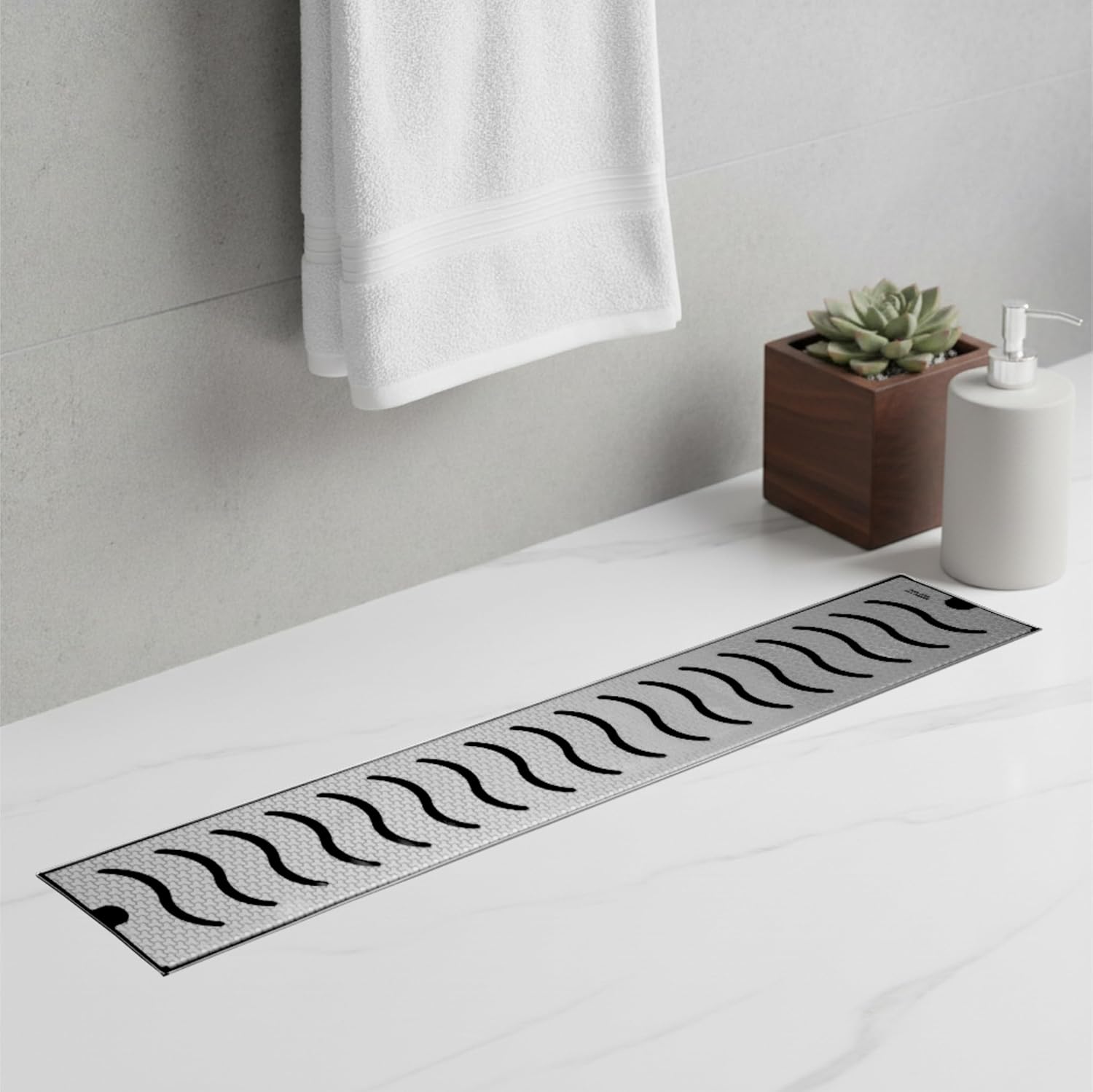 Wave (24x 4 Inches) Honeycomb Shower Drain Channel With Side Hole AISI 304 Stainless Steel