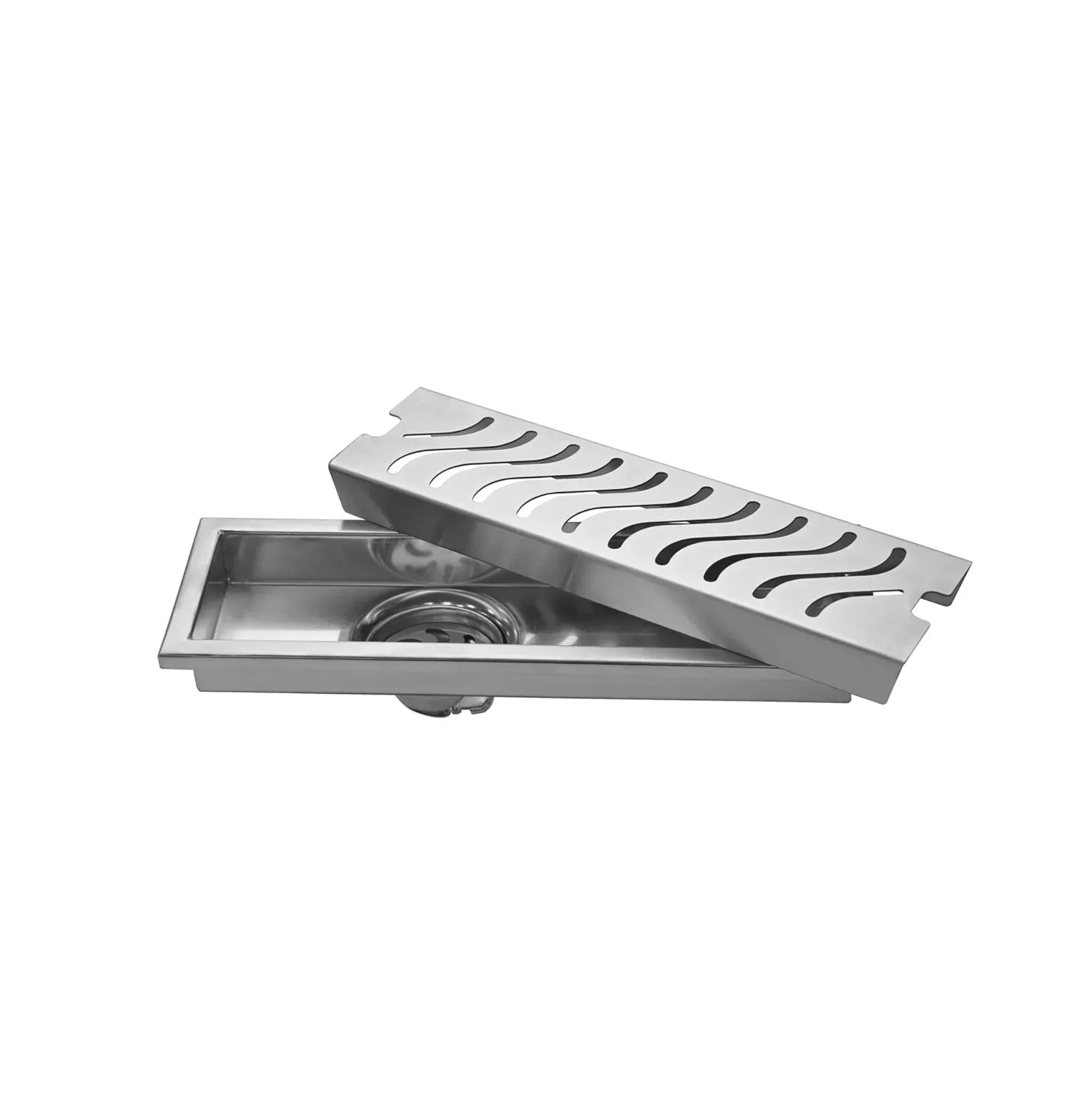 Wave (12x 4 Inches) 304 Grade Brushed Shower Drain Channel Floor Drain