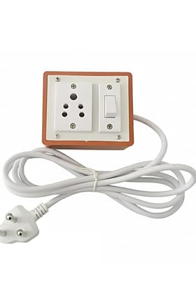 Single Socket Extension Board with Switch and 3-Pin Cable - Brown PVC Single Socket Extension Board with Switch and 3-Pin Cable - Brown PVC