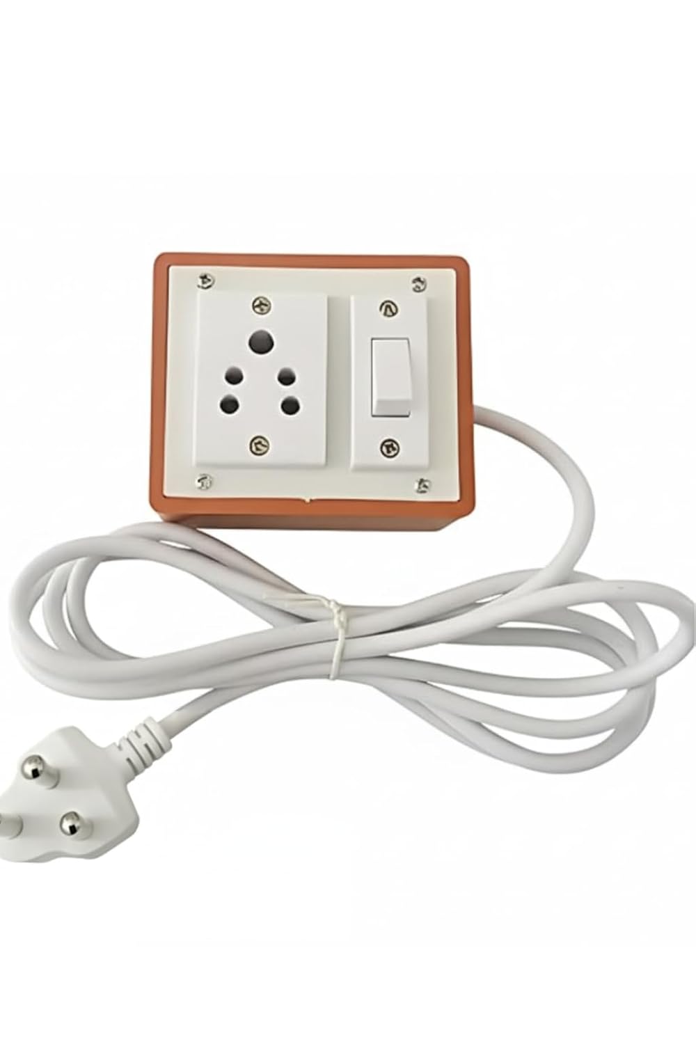 Single Socket Extension Board with Switch and 3-Pin Cable - Brown PVC