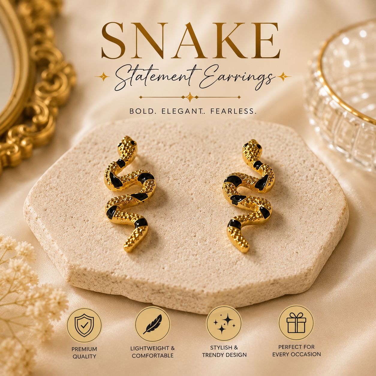 Elegantra Statement Snake Earrings for Women & Girls (Pack of 1 Pair) | Anti-Tarnish Western Fashion Jewellery for Party & Casual Wear