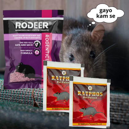 Rat Killer Pellets & Zinc Phosphide 80% Combo | Rodenticide for Home Office Godowns | Chuha Maar 50GMx1+10GMx2