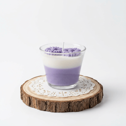 Lavender Layered Candle with Purple Daisy Wax Embeds Lavender Layered Candle with Purple Daisy Wax Embeds