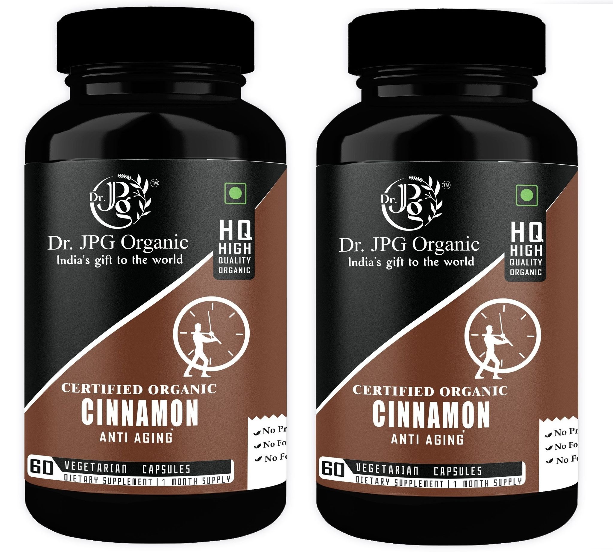 Dr. JPG Organic herbals  Cinnamon Capsules 60 Veg. Capsules/INDIA ORGANIC Certified (Pack Of 2)