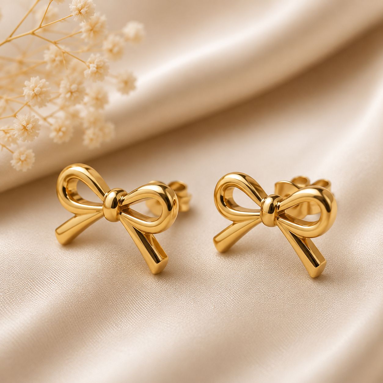 Elegantra Minimalist Gold Bow Stud Earrings – Premium High-Shine Coquette Ribbon Earrings | Lightweight Cute Daily Wear Jewelry for Women & Girls