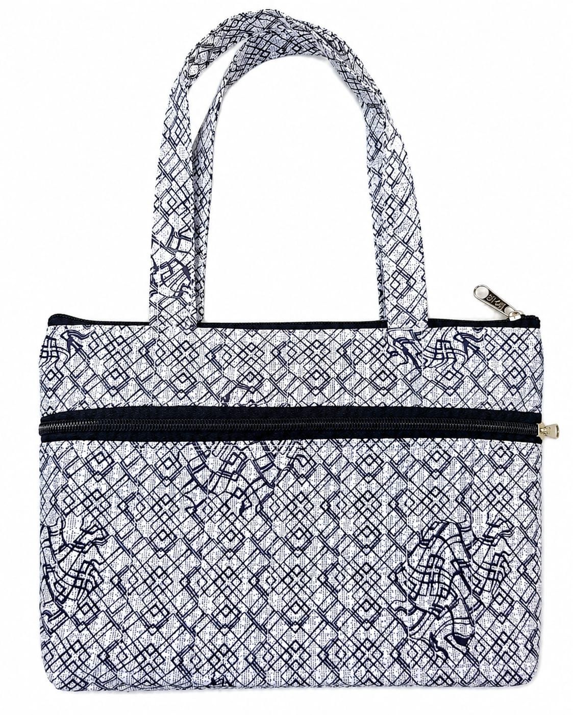 Geometrical Printed Cotton Zippered Handbag for Women