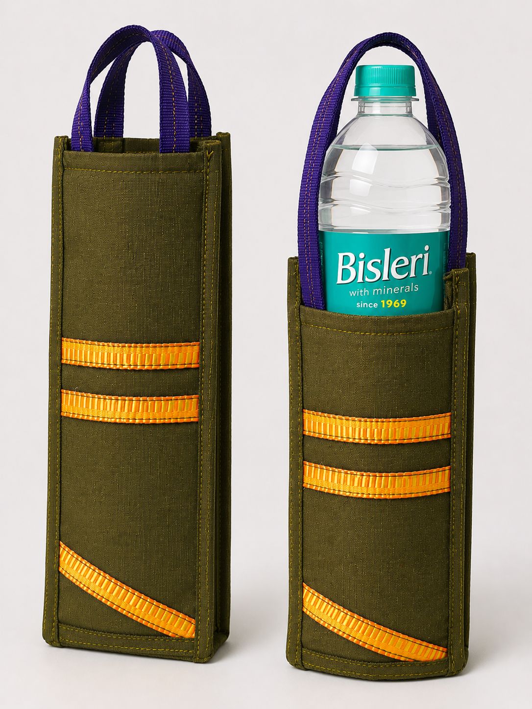 Olive Green Canvas Single Bottle Holder Bag