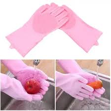 Magic Silicone Dish Washing Hand Gloves for Kitchen Dishwashing and Pet Grooming, Great for Washing Dish, Car, Bathroom - 1 Pair (Multicolour).