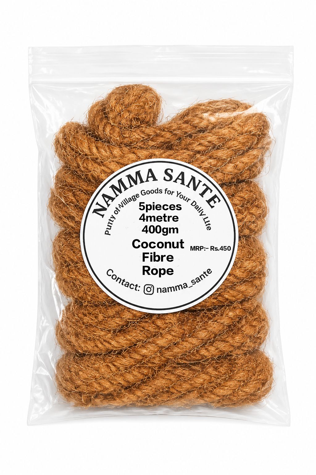 Coconut Fibre Rope, Coir Rope, Coconut Coir Rope, Nariyal Resha Rope, Koyir Rope 4metre 5pieces 400gm