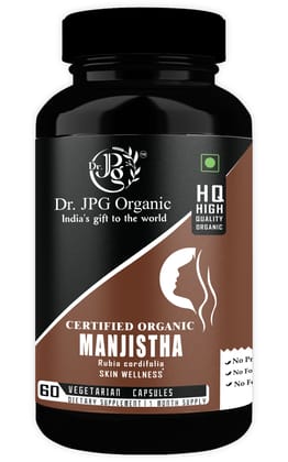 Dr. JPG Organic  herbals Manjistha Capsules For Hair & Skin Care 500mg 60 Veg. Capsules | INDIA ORGANIC Certified.