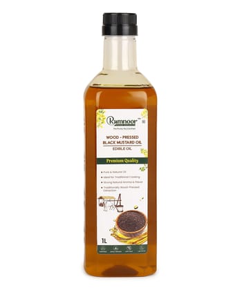 Ramnoor Pure Organic Wood Pressed Black Mustard Oil 1L | Kachi Ghani Cold Pressed Sarson Tel | Unrefined | Strong Aroma | Cooking & Pickle Oil