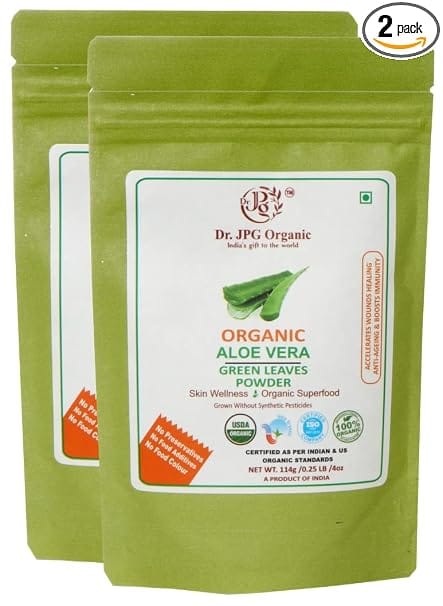 Dr. JPG Organic herbals  Aloevera Powder 228g | Aloe Barbadensis | INDIA ORGANIC Certified. (114g Pack Of 2)