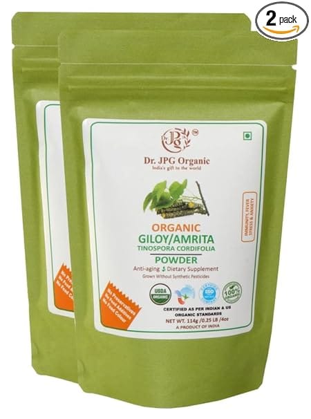 Dr. JPG Organic herbals Giloy Powder/Guduchi Powder/Gulvel Steam Powder/Tinospora Cordifolons 228g |INDIA ORGANIC Certified / 114g Pack Of 2