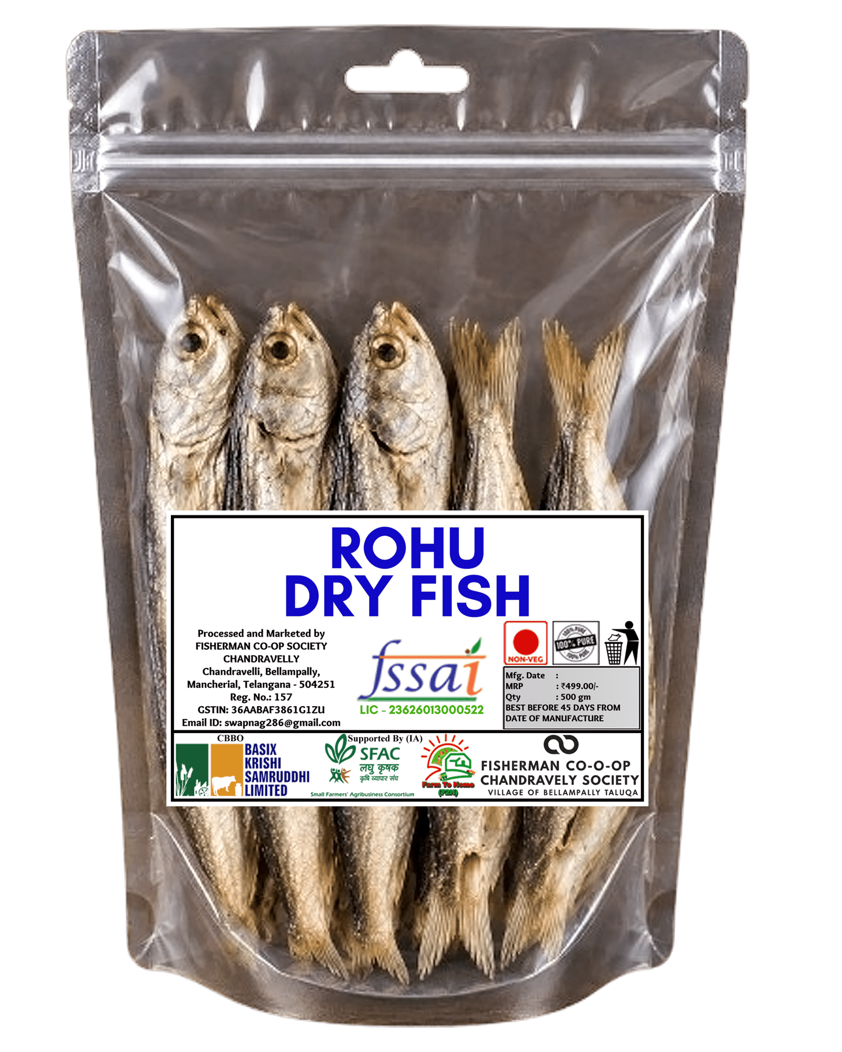 FISHERMAN CO-OP SOCIETY Chandravelli Rohu Dry Fish, 500 gm