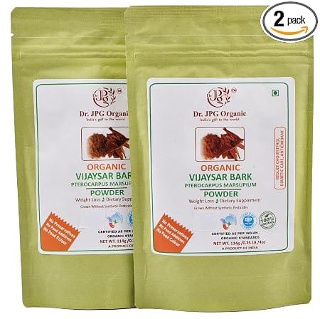 Dr. JPG Organic herbals Vijaysar Bark/Chaal Powder For Diabetic Care-114g | Indian Kino Powder | Pterocarpus Marsupium | INDIA ORGANIC Certified | 100% Organic. (Pack Of 2)