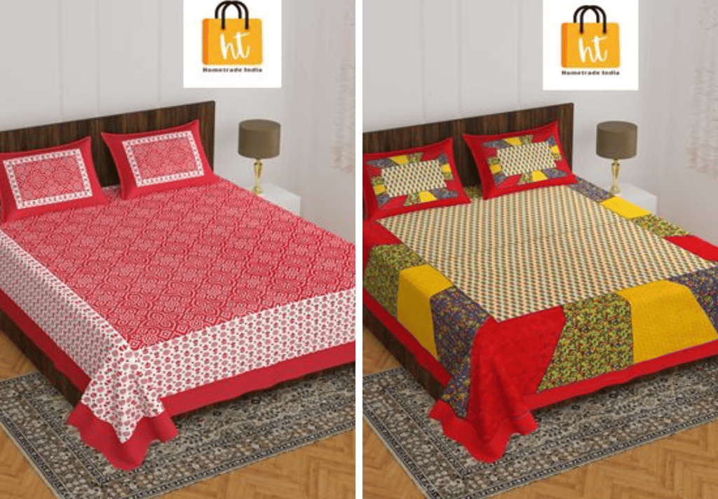 3001-Hometrade India-Standard King Size (90*108 Inches) Double Bedsheet With 2 Pillow Cover-RJ-14-Jaipur lining-3776