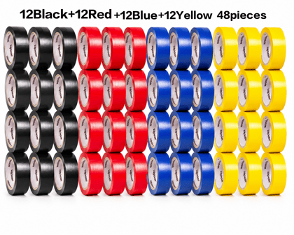 Electrical Insulation Tape, PVC Insulation Tape, Electrical Tape Roll, Wire Insulation Tape, PVC Electrical Tape 12Red+12yellow+12Blue+12Black 48pieces Electrical Insulation Tape, PVC Insulation Tape, Electrical Tape Roll, Wire Insulation Tape, PVC Electrical Tape 12Red+12yellow+12Blue+12Black 48pieces
