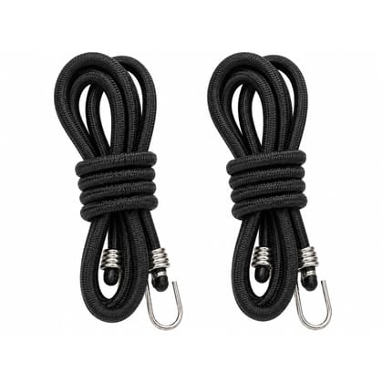 Trion Products Bungee Cord for Bike with Hooks - Pack of 2 | Elastic Luggage Tying Rope, Stretchable Clothes Drying Cord, Heavy Duty Cargo Rope, 8mm x 4.5 Feet, Extends Up to 10 Feet, Black