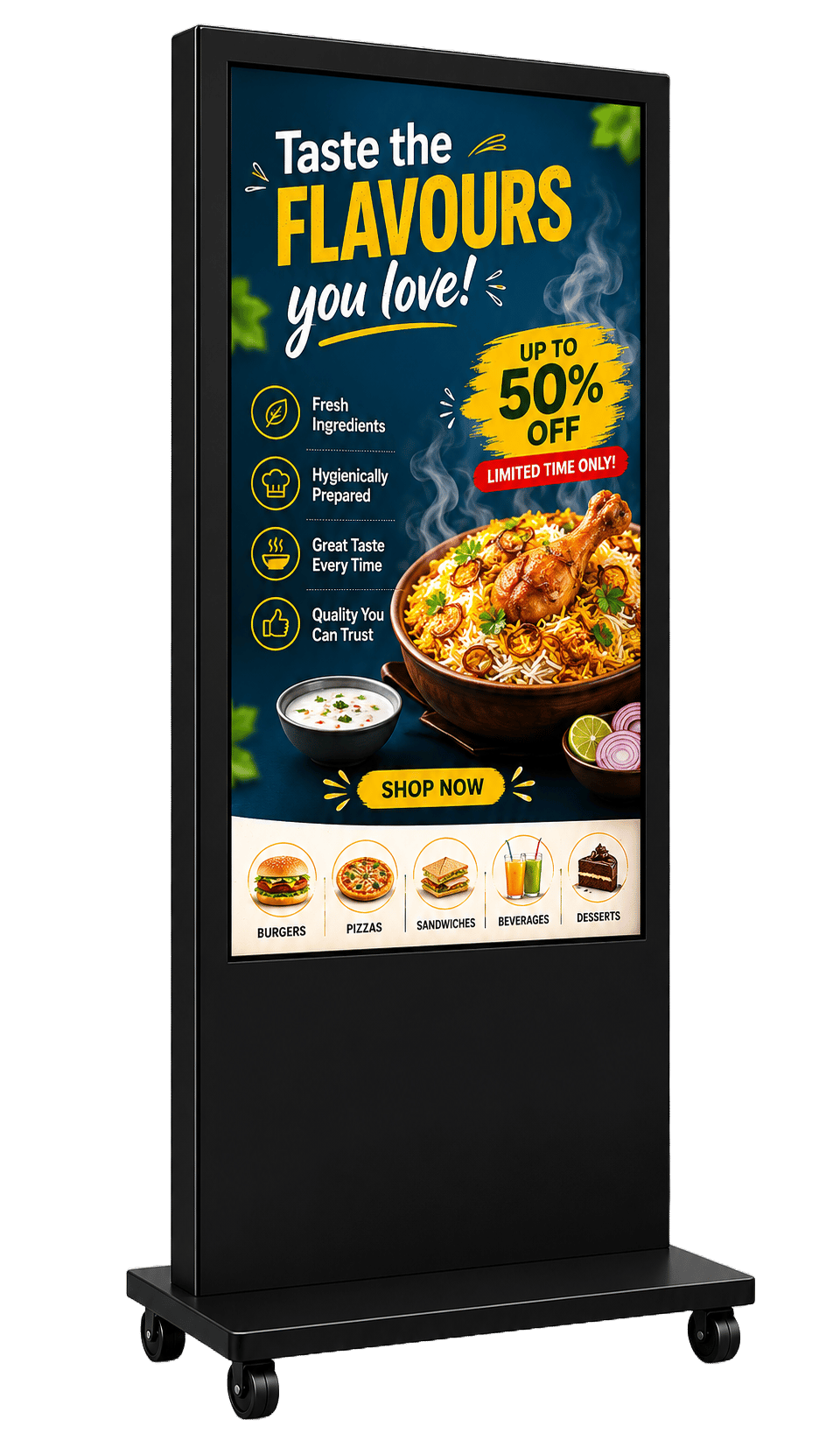 55" Tower-Type Digital Standee | 4K UHD Commercial Grade Display | Digital Signage with Pen Drive option | Cloud Content Update Software on Demand