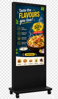 55" Tower-Type Digital Standee | 4K UHD Commercial Grade Display | Digital Signage with Pen Drive option | Cloud Content Update Software on Demand