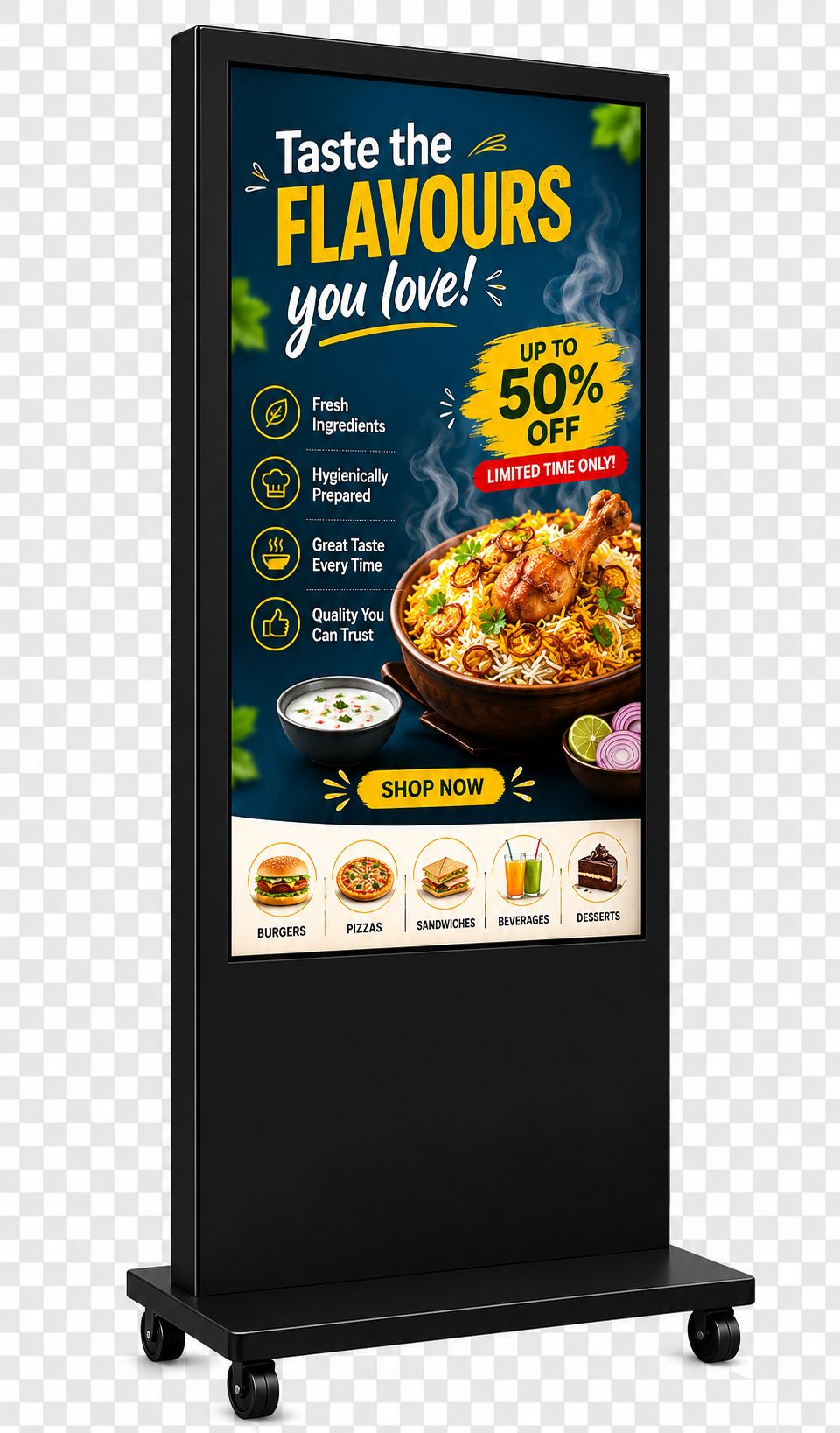 55" Tower-Type Digital Standee | 4K UHD Commercial Grade Display | Digital Signage with Pen Drive option | Cloud Content Update Software on Demand