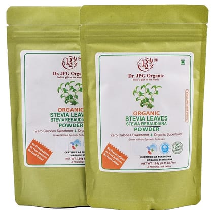 Dr. JPG Organic Herbals Stevia Leaves Powder | India Organic Certified | 114g Pack of 2
