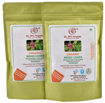 Dr. JPG Organic Herbals  Indigo Leaves Powder | India Organic Certified | 114g Pack of 2 | Herbal Supplement