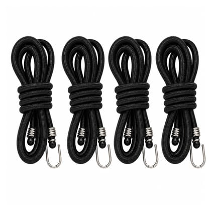 Trion Products Bungee Cord for Bike with Hooks - Pack of 4 | Elastic Luggage Tying Rope, Stretchable Clothes Drying Cord, Heavy Duty Cargo Rope, 8mm x 4.5 Feet, Extends Up to 10 Feet, Black