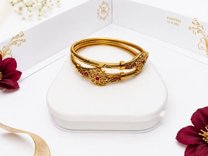 Traditional Floral Gold-Tone Bangles for Women | Ruby Stone Design | Size 2.4 | Size 2.6 | Size 2.6 Traditional Floral Gold-Tone Bangles for Women | Ruby Stone Design | Size 2.4 | Size 2.6 | Size 2.6